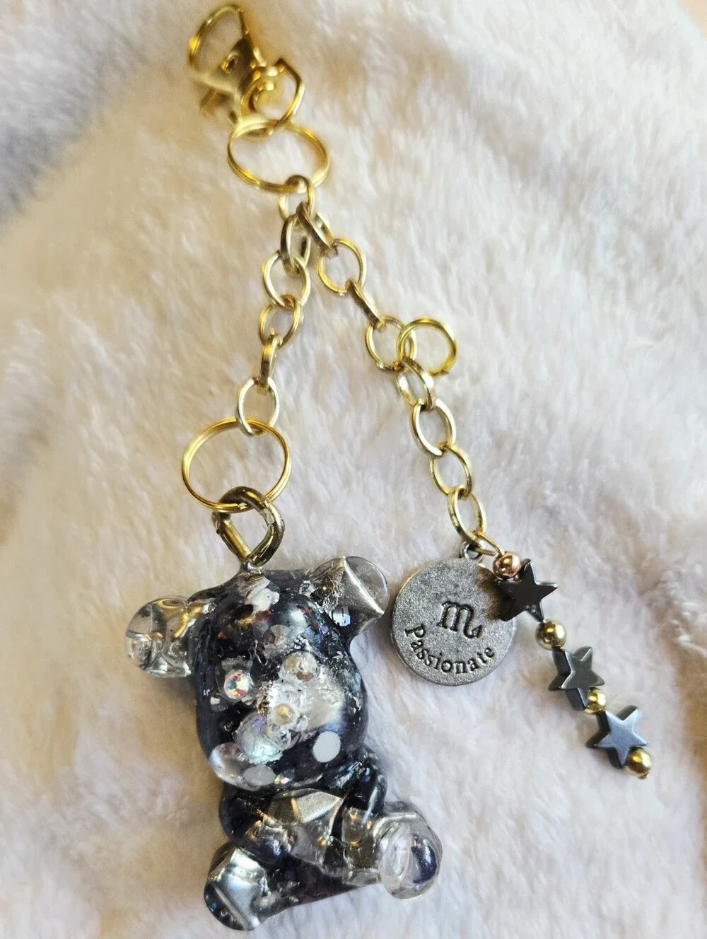Handmade Black Glitter Bear Accessory Keychain Zodiac Scorpio